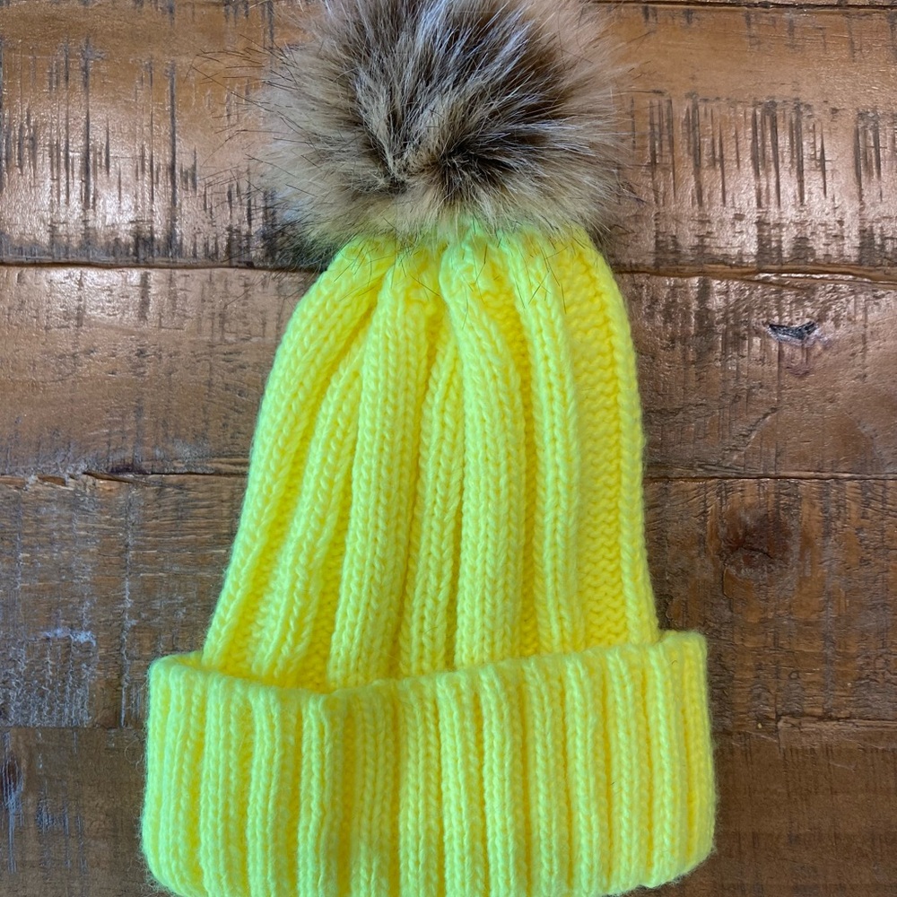 Yellow Knit Pom-Pom Beanie for Kids